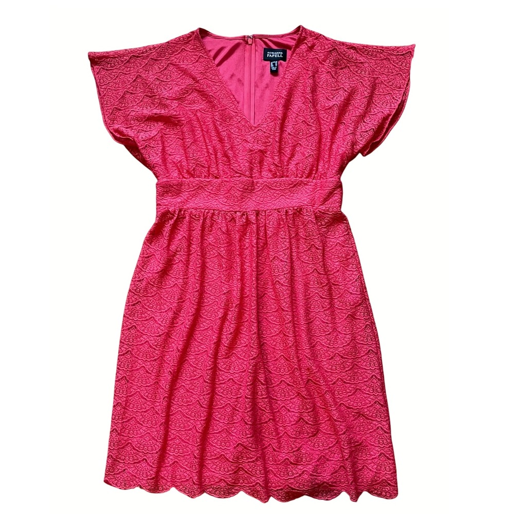 Adrianna Papell Womens Lace Flutter Sleeve Cocktail Dress‎ in Coral Red Size 10